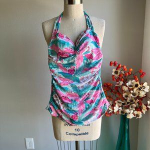 NWOT Bettie Page Size 10 Ruched Halter One Piece Flamingo Swimsuit
